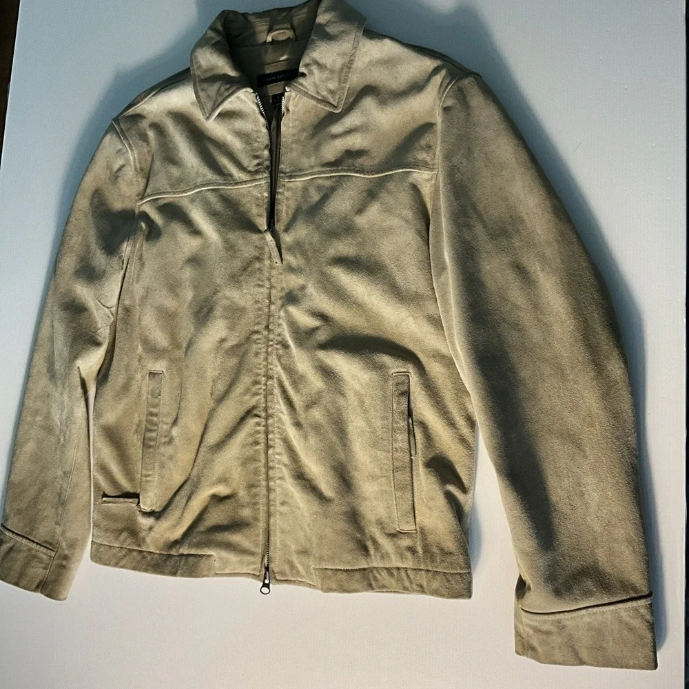 Banana Republic Men's Small Genuine Leather Suede Jacket Tan Beige Full Zip